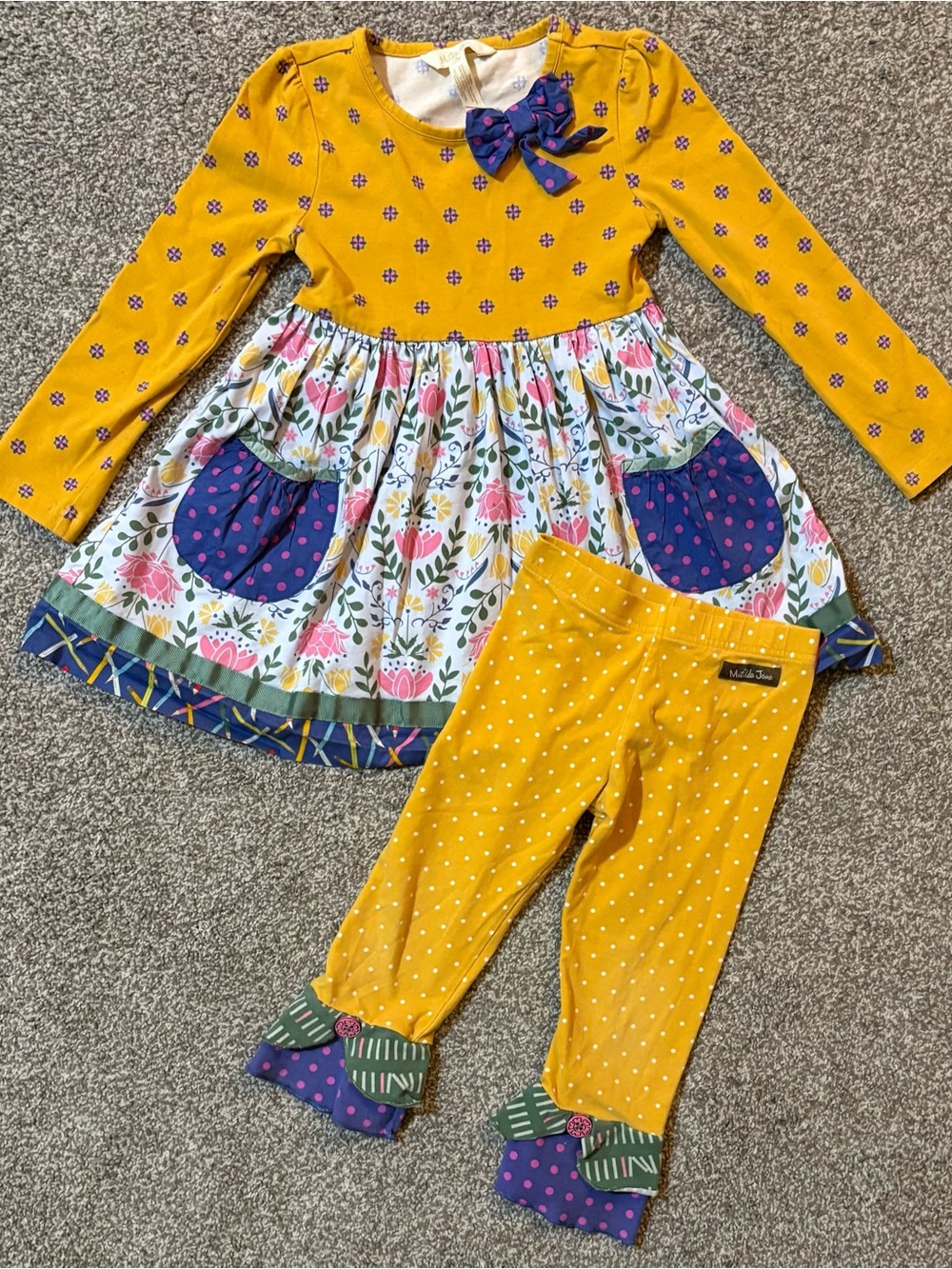 Matilda Jane Mustard Yellow, Purple & Pink Floral Two-Piece Dress Set